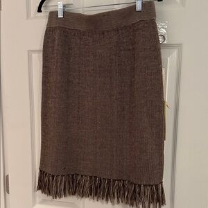Kenar Brown Pencil Skirt with Fringe